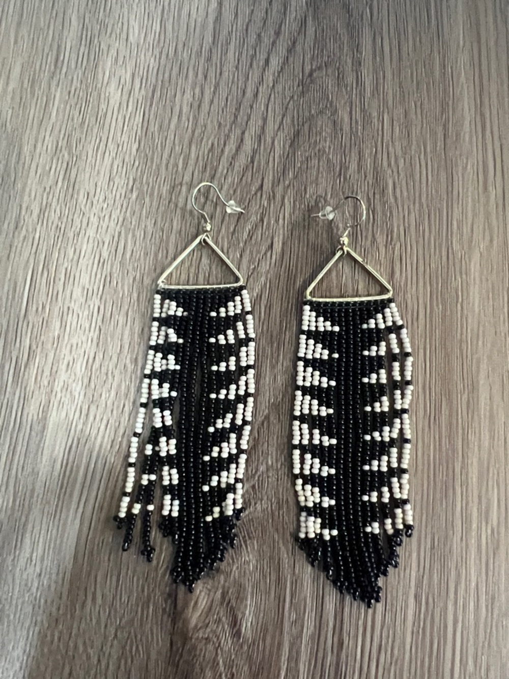 Ink Alloy Black and cream white Beaded Fringe Earrings - Women Jewelry